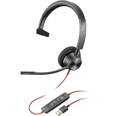 Plantronics - Blackwire 3310 - Auriculares con Cable (Mono) con micrófono Boom - USB-A para conectarse a su PC y/o Mac - Funciona con Equipos (certificados), Zoom y más