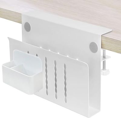 Osseph 2 In 1 Side Desk Storage, 12 x 8 Inch Clamp On Organizer With Anti-Scratch Pad & Magnetic Pen Holder, No Drill Hanging Under Desk Laptop Holder Fits Flat Edge 0.3" to 2.3"