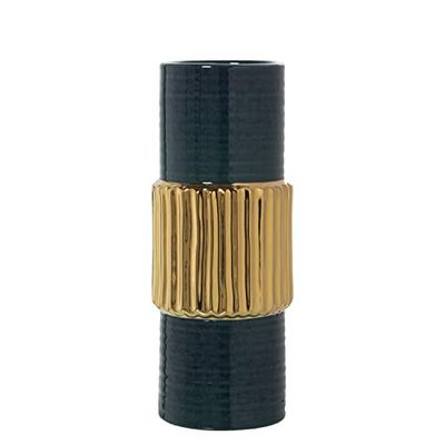 JARRÓN CERÁMICA VERDE OSC./ORO °13X33CM