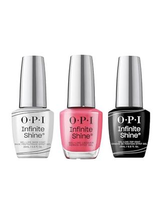 OPI Infinite Shine Long-wear Nail Polish, Gel-Like Nail Varnish with no UV lamp needed, 3-Step System for up to 11 days of colour, Base Coat & Nail Polish & Top Coat, Strawberry Margarita, 3x 15ml