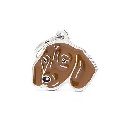 My Family Medaglietta per Cane Personalizzata Made in Italy, Bassotto Fulvo, Targhetta Cane con Incisione Gratis, Smaltata a Mano in Metallo, Collezione Friends, 29x26 mm