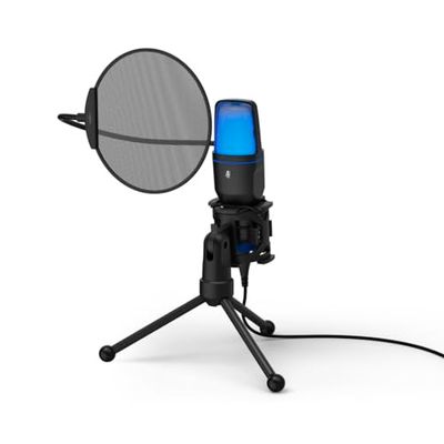 uRage Micrófono Stream 410 HD para Streaming, Juegos, Podcast, grabación de música, Incluye protección Pop y trípode, USB, Color Negro