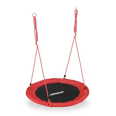 Relaxdays Balanço de jardim ninho de altura ajustável para crianças e adultos, até 100 kg, vermelho, ø 90 cm, juventude unissexo