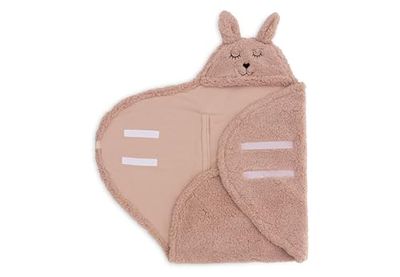 Jollein Couverture d'emmaillotage pour bébé - Bunny rose sauvage - Avec oreilles et visage de lapin - 100% polyester - 100 x 105 cm - Couverture d'emmaillotage pour bébé