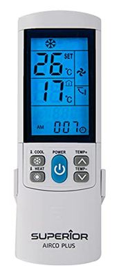 AirCo Plus SUPCU001 Universele afstandsbediening voor airconditioning, 4000 codes, groot, display met achtergrondverlichting en nachttimer, temperatuurblok-functie