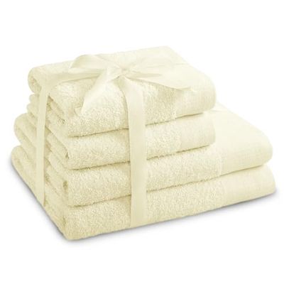 AmeliaHome Lot de 2 Serviettes de Toilette 50 x 100 cm et 2 Serviettes de Bain 70 x 140 cm 100% Coton Absorbant Crème Amari