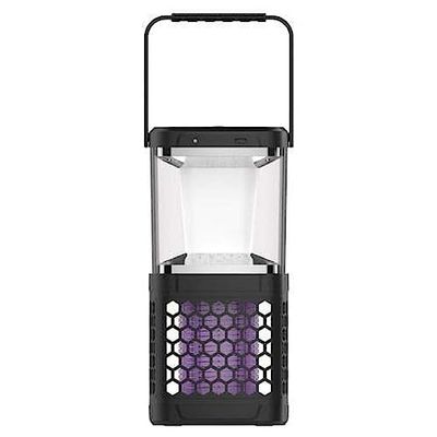 Simon Vliegen- en muggenlamp voor buiten, dubbele functie, verlicht en doodt vliegende insecten, draagbaar, met ledlicht, batterij en zonnepaneel, zwart