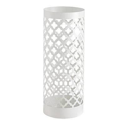 Baroni Home Portaombrelli Design Moderno Porta Ombrelli in Metallo Classic Bianco con 2 Gancini e Vaschetta Scolapioggia Rimovibile 19X19X49 cm (Bianco)