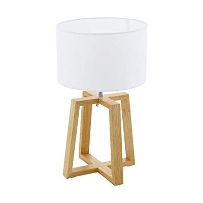 Eglo Chietino, candeeiro de mesa 1, 1 candeeiro de mesa, design natural, madeira, tecido e aço, cor branca, natural, casquilho E27, inclui interruptor
