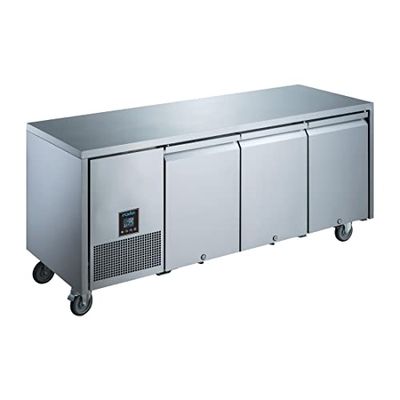 Polar Refrigeration U-Series 465W Premium Table positive à 3 Portes 420 litres, Acier inoxydable, -2°C à 4°C, 850x1885x660mm, Portes verrouillables avec poignées intégrées, Classe énergétique B, UA007