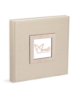 Mareli Album photo 31 x 31 80 pages avec couverture en tissu de lin Ecru avec cadre photo en bois sur couverture