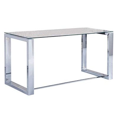 Escritório, mesa de estudo, escritório, escritório, acabamento em vidro e crómio, medidas 140 cm (comprimento) x 70 cm (largura) x 75 cm (altura)