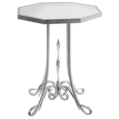DRW Mesa Octogonal de Metal y Espejo en Plateado 48x60cm
