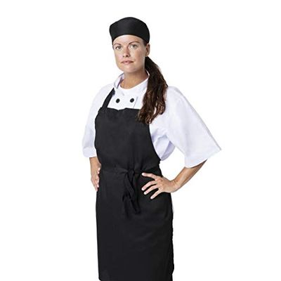 NISBETS Essentials Bib Aprons in Black Polycotton with Long Ties - Durable and Washable - One Size - Pack of 2