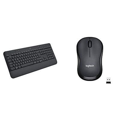 Logitech Signature K650, Tastiera Poggiapolsi Wireless Full-size con Bluetooth BLE o Ricevitore, Grigio & M220 SILENT Mouse Wireless, 2,4 GHz con Ricevitore USB, Tracciamento Ottico 1000 DPI, Grigio