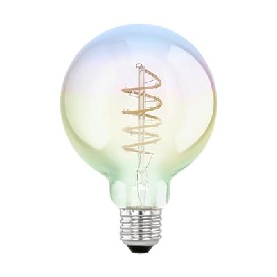 EGLO lampadina LED E27 dimmerabile colorata, globo a spirale scintillante, lampadina arcobaleno, 4 Watt, 200 Lumen, bianco caldo, 2000k, lampadina Edison G95, Ø 9,5 cm