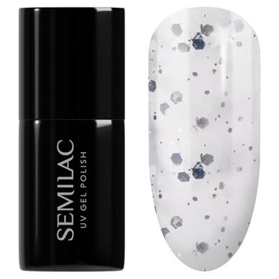 924 Semilac UV nagellack silver och vita droppar 7 ml
