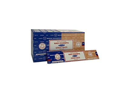 Satya 01320 Nag Champa & Greetings Combo Set of Incense Sticks, 12 Packs x 16g, Multi, One Size