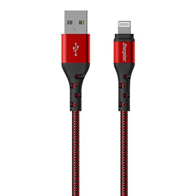 USB-A/Lightning-kabel Mfi, 2 m, rood/zwart gevlochten
