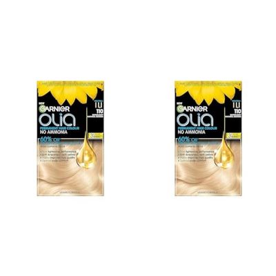 Garnier Olia Permanent Hair Dye, Up to 100% Grey Hair Coverage, No Ammonia, 60% Oils, 110 Super Light Blonde (Pack of 2)