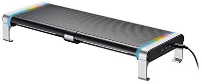 myWall Monitorstandaard HT42L met RGB-verlichting met één druk op de knop, monitorverhoger met 2 laden en 3 USB 2.0-poorten, schermstandaard voor schermen en laptops, belastbaar tot 20 kg