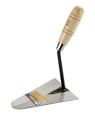 Palette soudée de 180 x 125 mm avec manche en bois, idéale pour appliquer ou couper des matériaux dans les travaux de construction et de jardinage.
