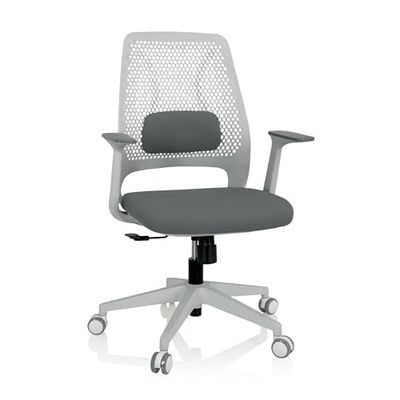 HJH Office 810031 Sedia da ufficio PARFERIO W Sedia girevole con supporto lombare regolabile in altezza, tessuto grigio