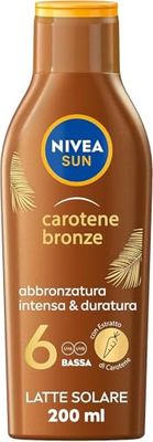NIVEA SUN Latte Solare Carotene Bronze FP 6 200 ml, Crema solare abbronzante con protezione per una pelle dorata, Crema abbronzante arricchita con carotene e vitamina E