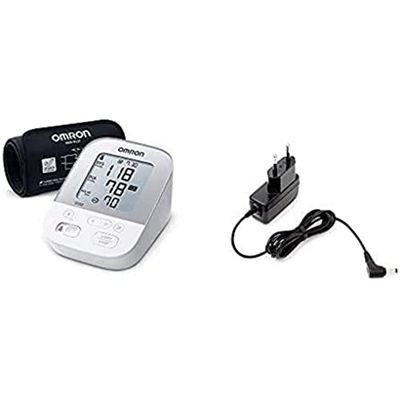 Omron Tensiómetro X4 Smart, Monitor para la presión arterial, aprobado por la protección de consumidores + Adaptador de corriente AC para tensiómetro M2, M3, M6, M7, inhalador C803
