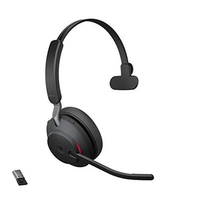 Jabra Evolve2 65 Draadloze Headset – Microsoft Teams-gecertificeerde Monokoptelefoon met Noise Cancelling en Lange Batterijduur – USB-A Bluetooth Adapter – Zwart