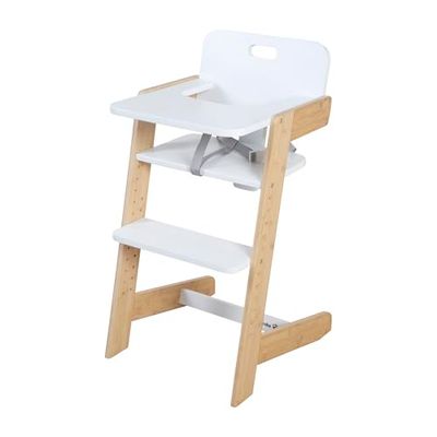 roba babykinderstoel Nature Up - Kinderstoel van FSC-gecertificeerd bamboehout - Meegroeiend met afneembaar eetblad - 3-puntsgordel - Belastbaar tot 70 kg - Wit/Natuur
