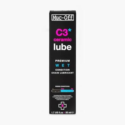 Muc-Off C3 Ceramic Wet Chain Lube, 50 ml - Grasso Ceramico per Catena di Alta Qualità, Lubrificante Catena Bici con Colorante Tracciante UV - Formulato per Condizioni Atmosferiche Difficili e Umide
