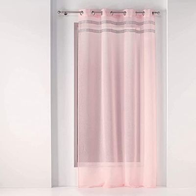 Douceur d'Intérieur, Voilage à Oeillets (140 x 240 Cm) Satinela Rose, Voile Sablé Finition Bande Fantaisie