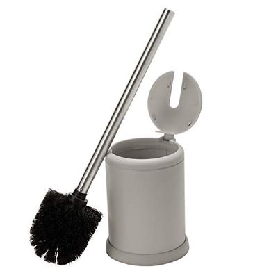 Bath Bliss Brosse à WC et Porte-Brosse avec Couvercle à Fermeture Automatique - Tête de Brosse à 360 degrés - Nettoyage de Salle de Bain - Taille compacte - Rangement et Organisation - Gris Mat
