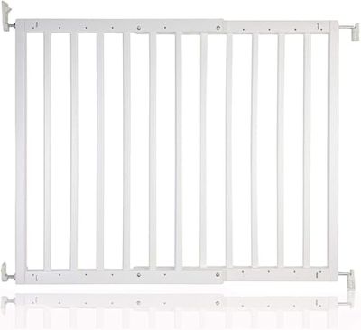 Safetots Barreira de escada de madeira maciça com fixação por parafusos, branca, 63,5 cm - 105,5 cm, porta de bebé de madeira, barreira de segurança de ajuste de parafuso