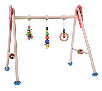 Hess-Spielzeug-Hess Holzspielzeug 20026 – Dispositivo madera, serie oruga, para bebés, arco de juego hecho a mano con figuras coloridas y sonajeros, aprox. Tamaño: 62 x 57 x 54,5 cm, multicolor, Large