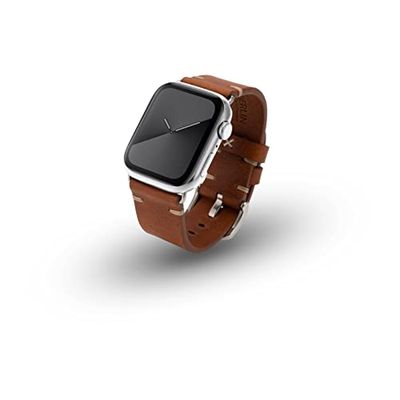 JT Berlin Alex II Vintage armband voor Apple Watch 49 mm / 45 mm / 44 mm / 42 mm leren armband [Watch Ultra, Watch SE, Series 8/7/6/5/4/3/2/1, roestvrijstalen sluiting] bruin/zilver