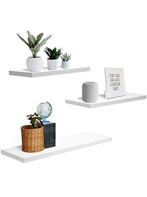 Ruberu Wandplank Zwevende Planken Set Van 3 Planken Voor Fotolijsten En Boeken Decoratieve Displayplanken Moderne Boekenplanken Wand Boekenkast Badkamer Plank 50 x 17 cm Wit MDF