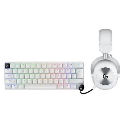 Logitech G PRO X 60 LIGHTSPEED, tastiera gaming wireless, tastiera meccanica 60% ultra compatta TKL per PC (QWERTY US) + PRO X 2 LIGHTSPEED Cuffie gaming wireless - Bianco