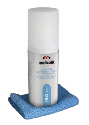 MELICONI Roztwór do czyszczenia C-150 ze ściereczką z mikrofibry do czyszczenia ekranów telewizorów, monitorów PC, smartfonów, LCD, plazmy, bez smug, 150 ml