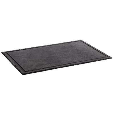 APS 979 - Piastra in ardesia naturale con scanalatura per il succo, piedini antiscivolo, 58 x 38 cm