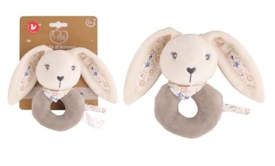 Dodo DE Amor - Dou Dou Sonajero - Conejo - 053955 - Marrón - Dou Dou - Nacimiento - Peluche - Bebé - Reconfortante - Suave - Lavable - 13 cm x 10 cm - A Partir de 0 Meses