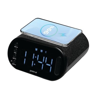 groov e Atlas II - Digital Alarm Clock with FM Radio, USB and Wireless Charging, LED Display, and Dual Alarm - USB or Rechargeable Battery Operated