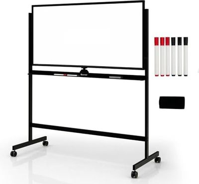 FANTASK Lavagna bianca mobile, 120 x 60 cm, con supporto e rotelle, lavabile a secco