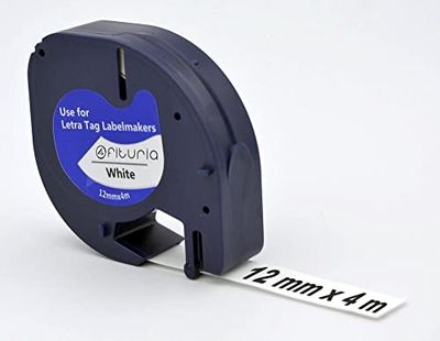 OFITURIA® Label Tape for Letratag Replacement Compatible Plastic 12 x 4 mm Prints Black on White Background LT-100H 3 Units