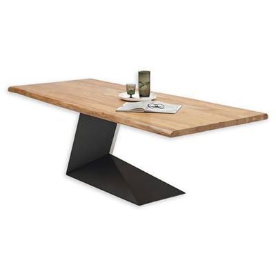 Stella Trading Alan Mini Tavolo Bordo in Legno di Acacia, di Alta qualità con Struttura in Metallo Nero per la Vostra Sala da Pranzo, 200 x 76 x 100 cm