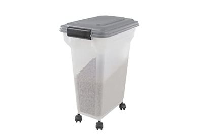 Iris Ohyama, Boite Croquette Chien Hermetique à Roulettes, 18L/7kg, Gris, Couvercle à Rabat avec Joint Etanche, Plastique, pour Chien, Chat, Friandises, Conteneur Croquettes, sans BPA, ATS-M