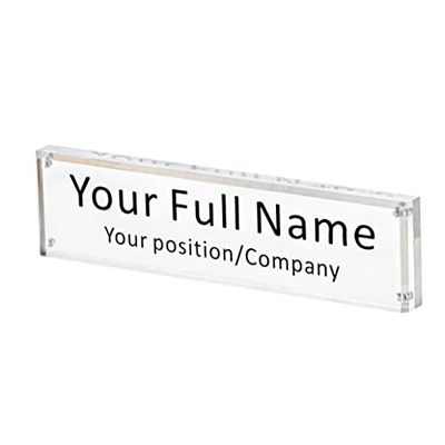 IEEK Placa de identificación de escritorio de acrílico para oficina, placa de identificación de bloque acrílico transparente de doble cara, soporte para placa de nombre de escritorio de negocios