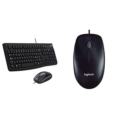 Logitech MK120 Combo Tastiera e Mouse con Filo per Windows, Mouse Ottico Cablato, Tastiera di Dimensioni Standard- Nero & M90 Mouse USB Cablato, 1000 DPI, Mouse Ambidestro