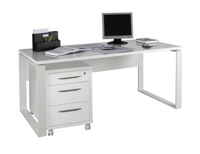 Composad Escritorio y cajonera con 3 cajones y Cerradura de la línea Diseño, Juego de 2 Muebles para Oficina, 170 x 74,50 x 80 cm, Color Blanco Lacado, Fabricado en Italia